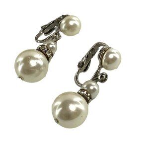 Vintage Clip-On Faux Pearl & Rhinestone Earrings
